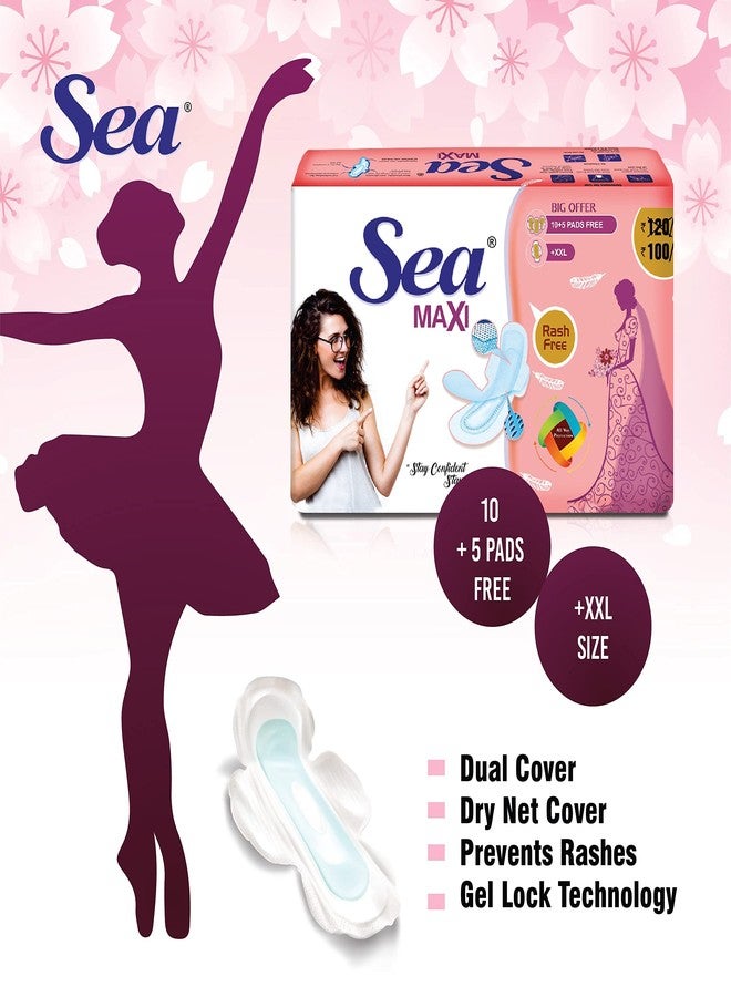 Sea Maxi Cotton Sanitary Pads for Women | Up to 100% Leakage Protection, Locks Odour & Wetness | Ultra Hygiene, Rash Free Cotton Soft | Pack of 30 (30 pcs Maxi XXL) - Image 2